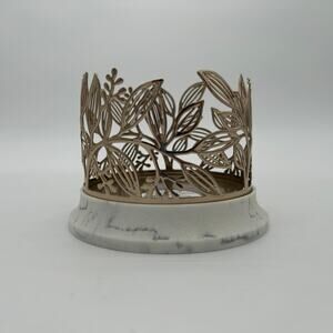 Bath & Body Works Gold Vine Leaf 3 Wick Candle Holder Marble Base